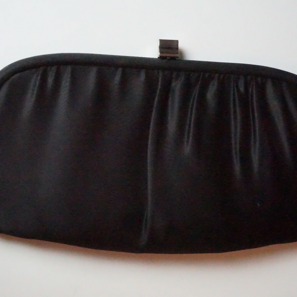 Vintage IDEAL Black Satin Clutch Purse #1